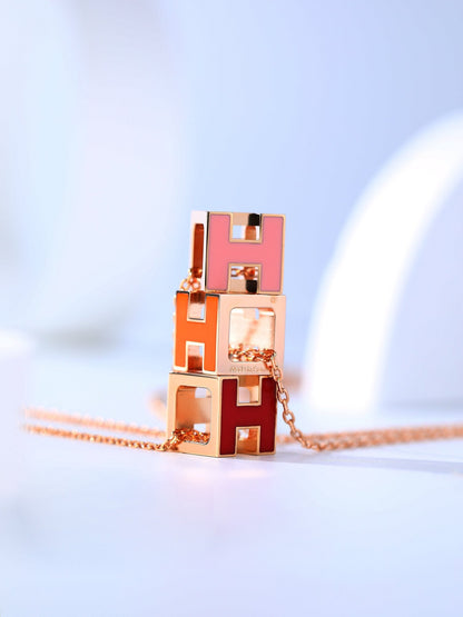 [Charm Aries Jewelry]H CAGE PINK GOLD NECKLACE