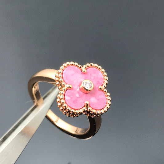 [Charm Aries Jewelry]CLOVER RHODONITE ROSE GOLD RING