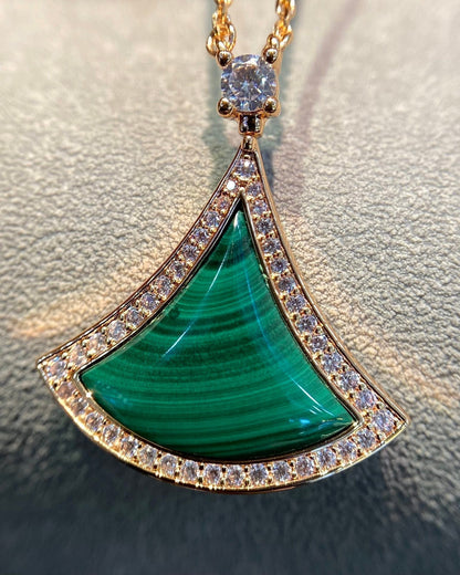 [Charm Aries Jewelry]DREAM MALACHITE DIAMOND PAVED PINK GOLD NECKLACE