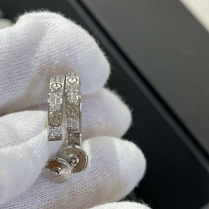 [Charm Aries Jewelry]LOVE DIAMOND SILVER HOOP EARRINGS