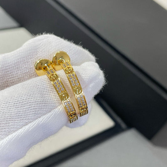 [Charm Aries Jewelry]LOVE DIAMOND GOLD HOOP EARRINGS