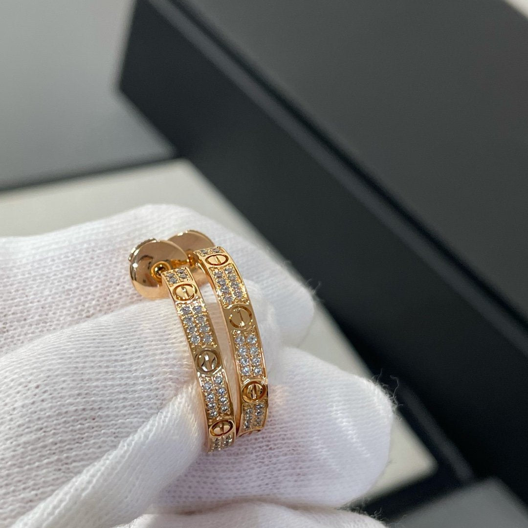 [Charm Aries Jewelry]LOVE DIAMOND PINK GOLD HOOP EARRINGS