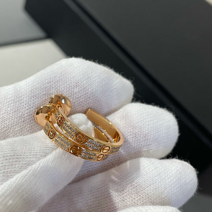 [Charm Aries Jewelry]LOVE DIAMOND PINK GOLD HOOP EARRINGS