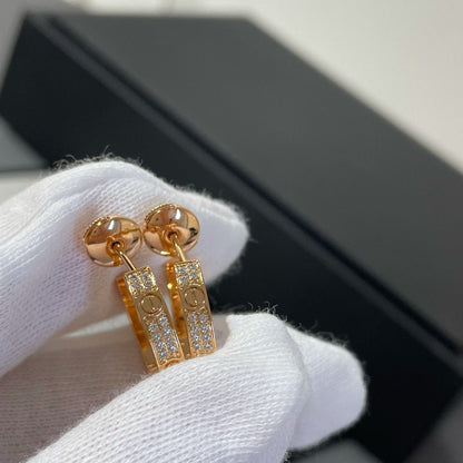 [Charm Aries Jewelry]LOVE DIAMOND PINK GOLD HOOP EARRINGS