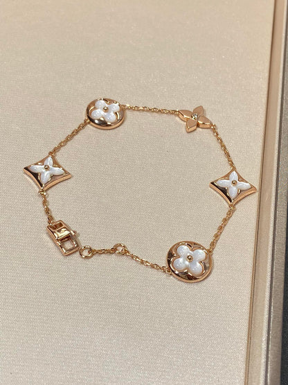 [Charm Aries Jewelry]STAR AND SUN 5 MOTIF MOP PINK GOLD BRACELET