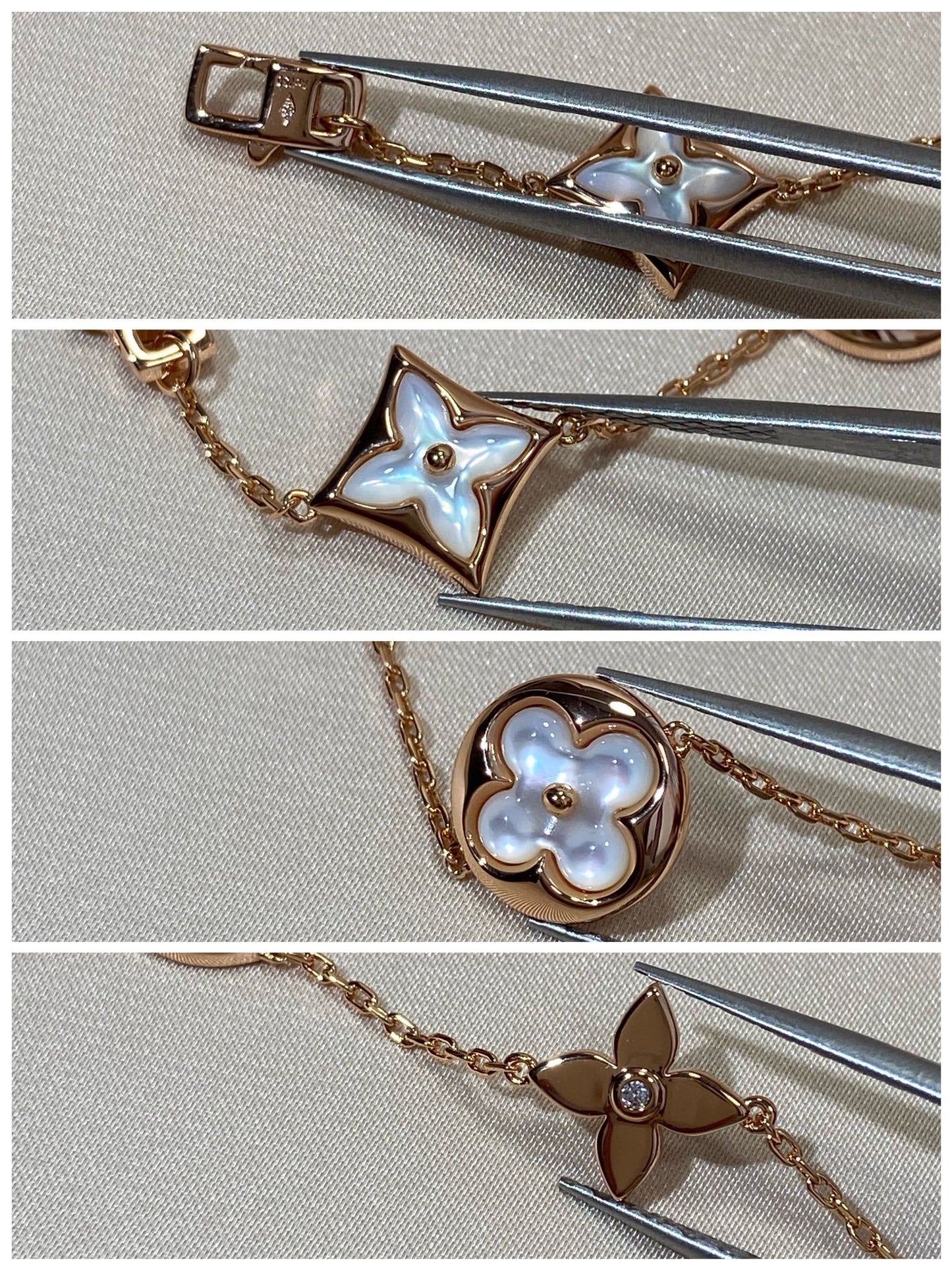 [Charm Aries Jewelry]STAR AND SUN 5 MOTIF MOP PINK GOLD BRACELET