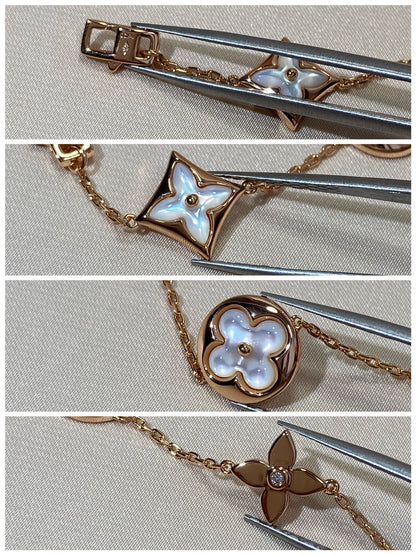 [Charm Aries Jewelry]STAR AND SUN 5 MOTIF MOP PINK GOLD BRACELET