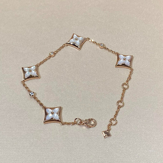 [Charm Aries Jewelry]STAR 4 MOTIF MOP DIAMOND PINK GOLD BRACELET