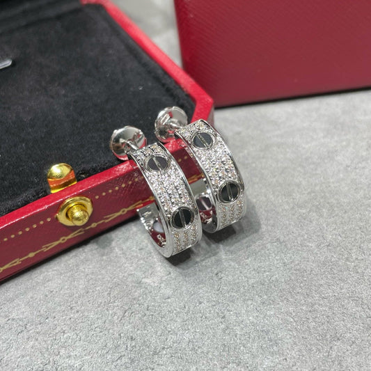 [Charm Aries Jewelry]LOVE CERAMIC DIAMOND PAVED SILVER EARRINGS