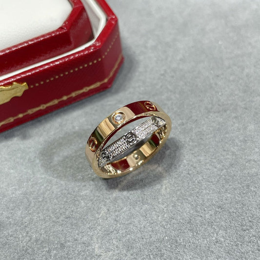 [Charm Aries Jewelry]LOVE PINK GOLD SILVER DIAMOND DOUBLE RING