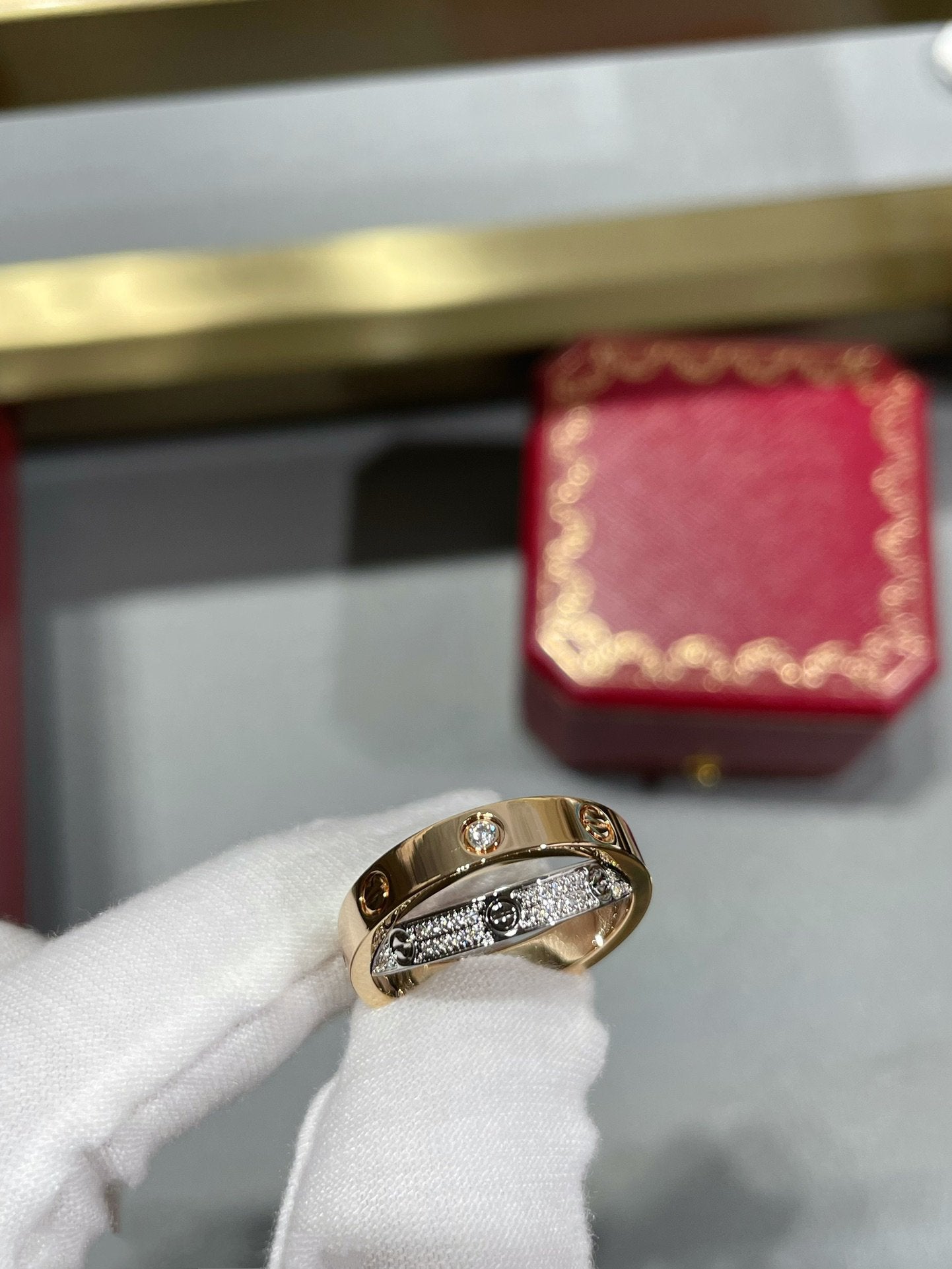 [Charm Aries Jewelry]LOVE PINK GOLD SILVER DIAMOND DOUBLE RING