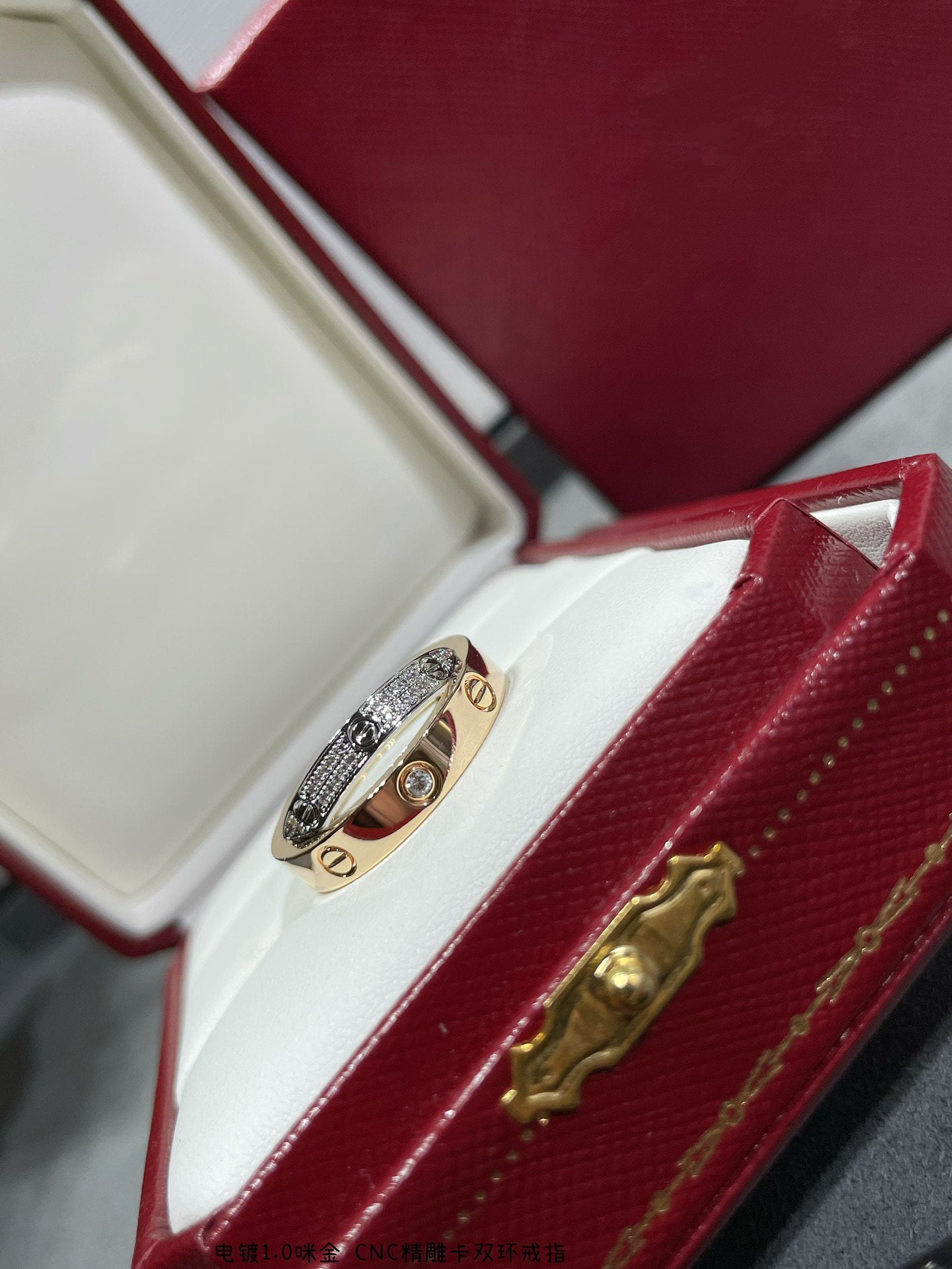 [Charm Aries Jewelry]LOVE PINK GOLD SILVER DIAMOND DOUBLE RING