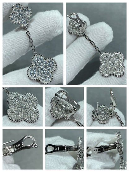 [Charm Aries Jewelry]CLOVER 2 MOTIFS DIAMOND PAVED SILVER EARRINGS