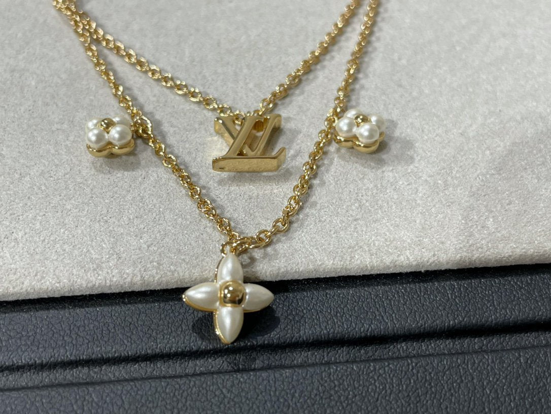 [Charm Aries Jewelry]FLOWERGRAM GOLD MOP DOUBLE ROW NECKLACE