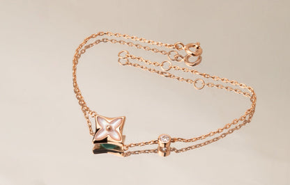 [Charm Aries Jewelry]STAR PINK MOP 1 DIAMOND PINK GOLD NECKLACE