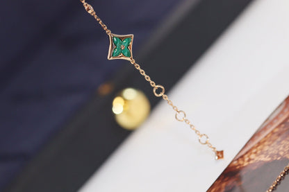 [Charm Aries Jewelry]STAR AND SUN 4 MOTIF PINK GOLD MALACHITE BRACELET