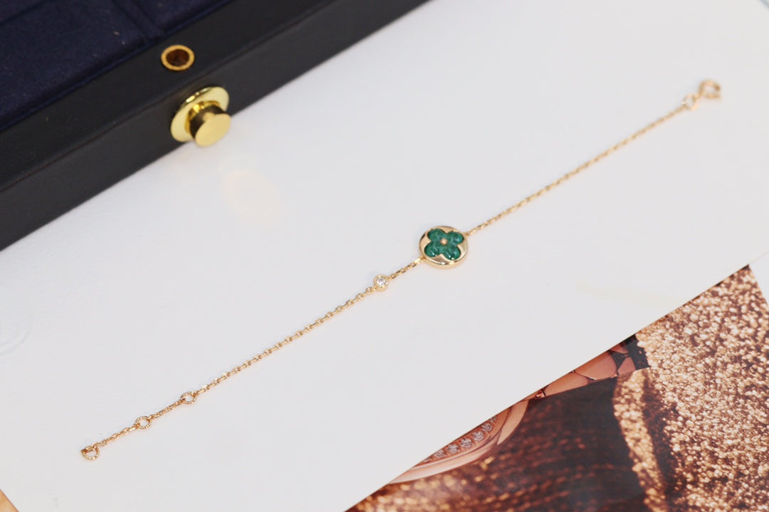 [Charm Aries Jewelry]STAR AND SUN 4 MOTIF PINK GOLD MALACHITE BRACELET