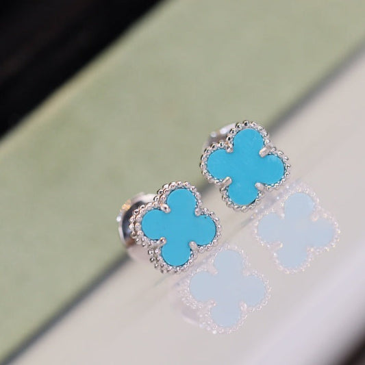 [Charm Aries Jewelry]CLOVER MINI TURQUOISE SILVER STUD EARRINGS