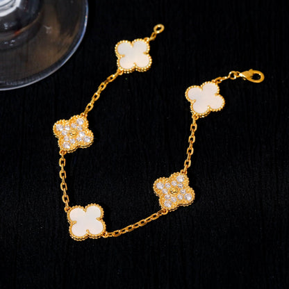 [Charm Aries Jewelry]CLOVER BRACELET 5 MOTIF WHITE MOP DIAMOND