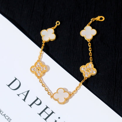 [Charm Aries Jewelry]CLOVER BRACELET 5 MOTIF WHITE MOP DIAMOND