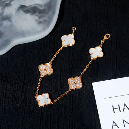[Charm Aries Jewelry]CLOVER BRACELET 5 MOTIF WHITE MOP DIAMOND