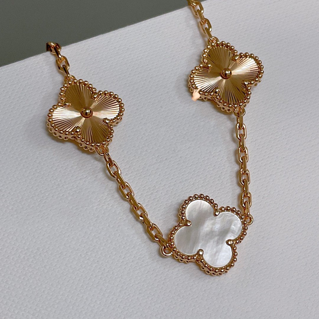 [Charm Aries Jewelry]CLOVER BRACELET 5 MOTIF WHITE MOP PINK GOLD