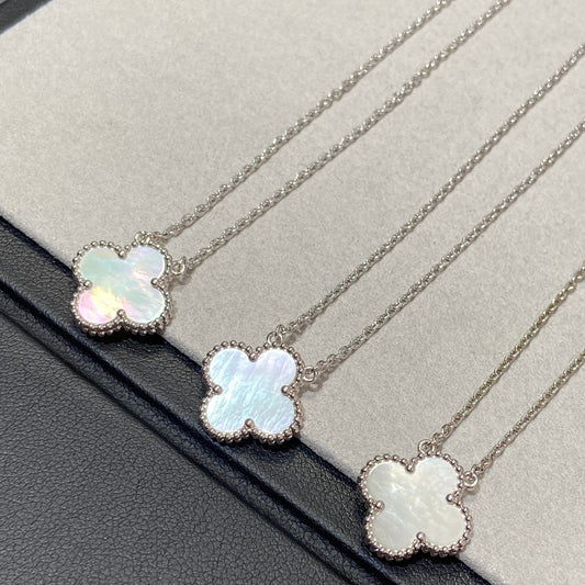 [Charm Aries Jewelry]CLOVER MEDIUM SILVER WHITE MOP NECKLACE