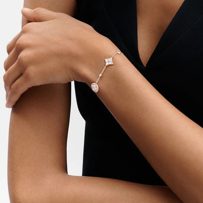 [Charm Aries Jewelry]STAR AND SUN 4 MOTIF WHITE MOP PINK GOLD BRACELET