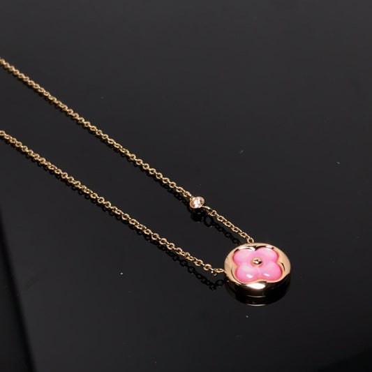 [Charm Aries Jewelry]COLOR BLOSSOM PINK MOP SUN GOLD NECKLACE