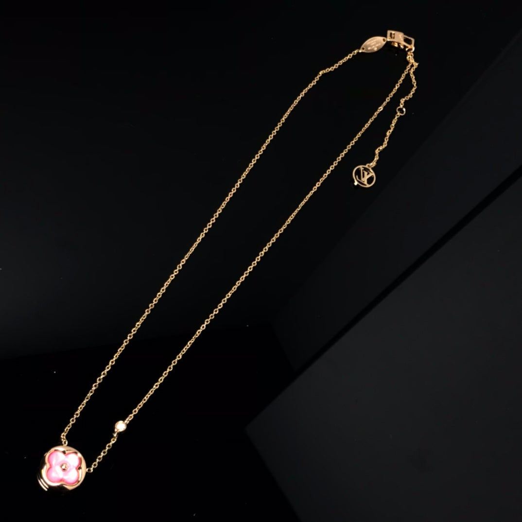 [Charm Aries Jewelry]COLOR BLOSSOM PINK MOP SUN GOLD NECKLACE