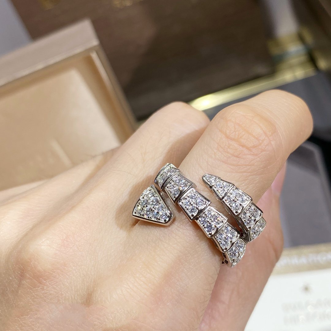 [Charm Aries Jewelry]SERPENTI DOUBLE RING SILVER DIAMOND PAVED