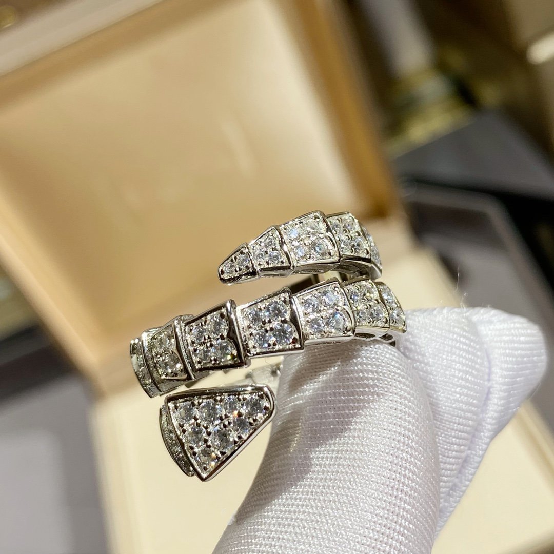 [Charm Aries Jewelry]SERPENTI DOUBLE RING SILVER DIAMOND PAVED