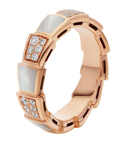 [Charm Aries Jewelry]SERPENTI RING PINK GOLD MOP DIAMOND PAVED 4MM