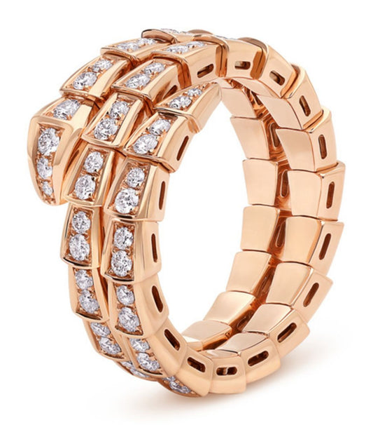 [Charm Aries Jewelry]SERPENTI RING PINK GOLD DIAMOND DOUBLE ROW