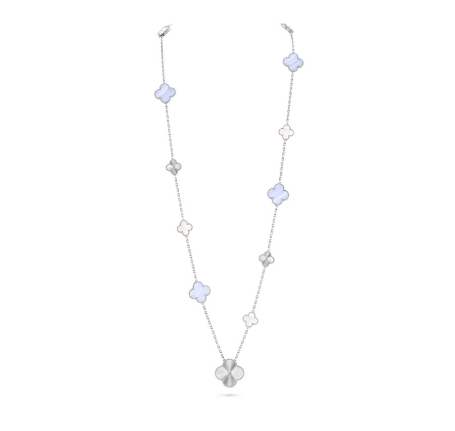 [Charm Aries Jewelry]CLOVER 16 MOTIF PURPLE CHALCEDONY GOLD NECKLACE