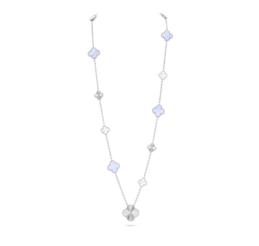 [Charm Aries Jewelry]CLOVER 16 MOTIF PURPLE CHALCEDONY GOLD NECKLACE