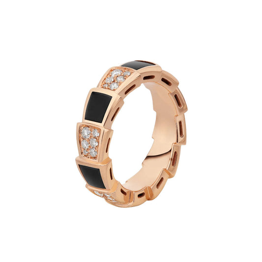 [Charm Aries Jewelry]SERPENTI RING PINK GOLD BLACK MOP DIAMOND PAVED 4MM