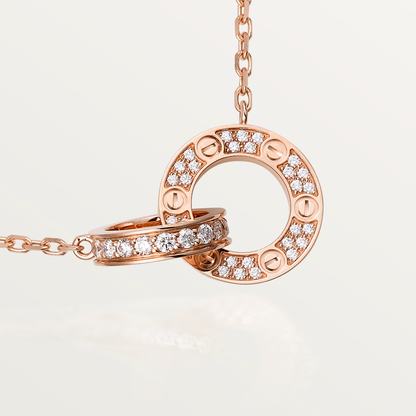 [Charm Aries Jewelry]LOVE 7.6MM NECKLACE ROSE GOLD AND SILVER  FULL DIAMOND