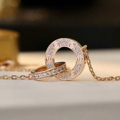 [Charm Aries Jewelry]LOVE 7.6MM NECKLACE ROSE GOLD AND SILVER  FULL DIAMOND