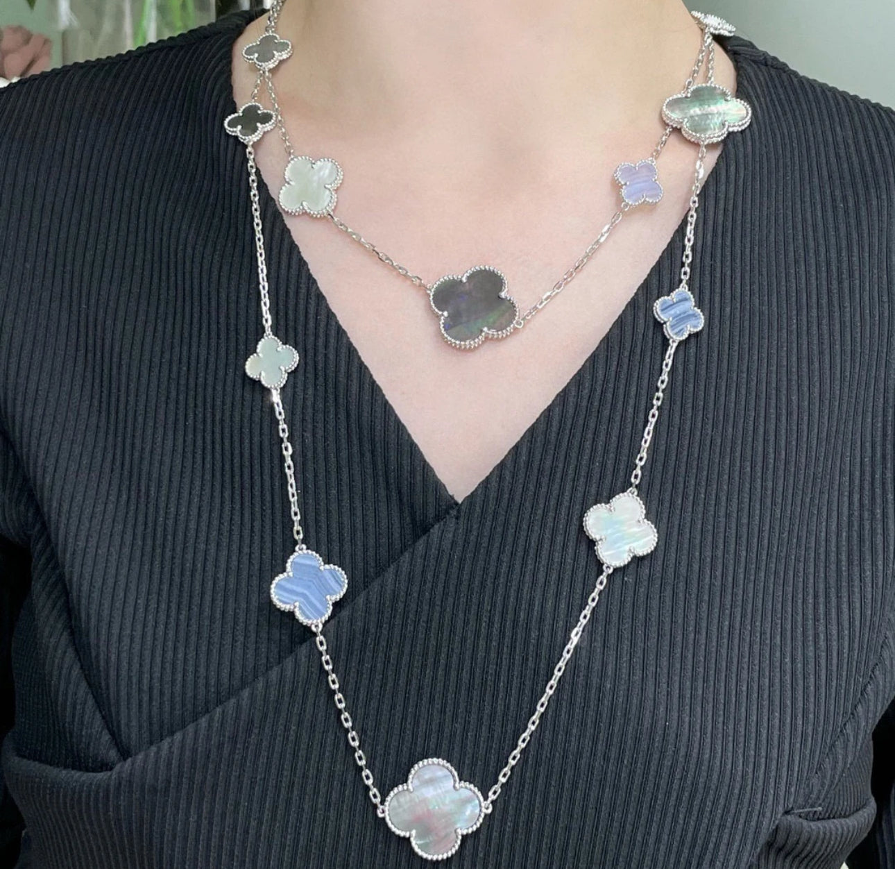 [Charm Aries Jewelry]CLOVER 16 MOTIF PURPLE CHALCEDONY GOLD NECKLACE