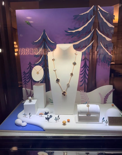 [Charm Aries Jewelry]CLOVER 16 MOTIF GREY MOP GOLD NECKLACE