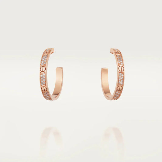 [Charm Aries Jewelry]LOVE DIAMOND PINK GOLD HOOP EARRINGS