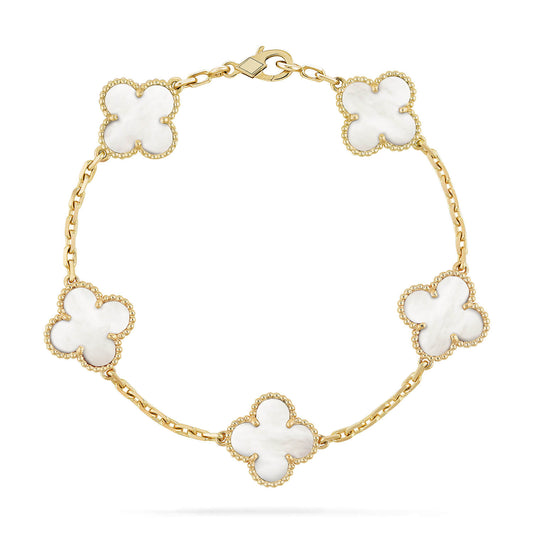 [Charm Aries Jewelry]CLOVER  5 MOTIF WHITE MOP BRACELET
