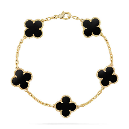[Charm Aries Jewelry]CLOVER  5 MOTIFS BLACK ONYX BRACELET