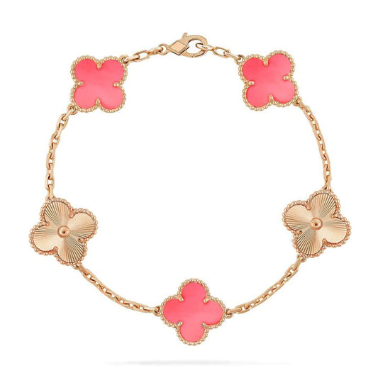[Charm Aries Jewelry]CLOVER BRACELET 5 MOTIF PINK AND PINK GOLD