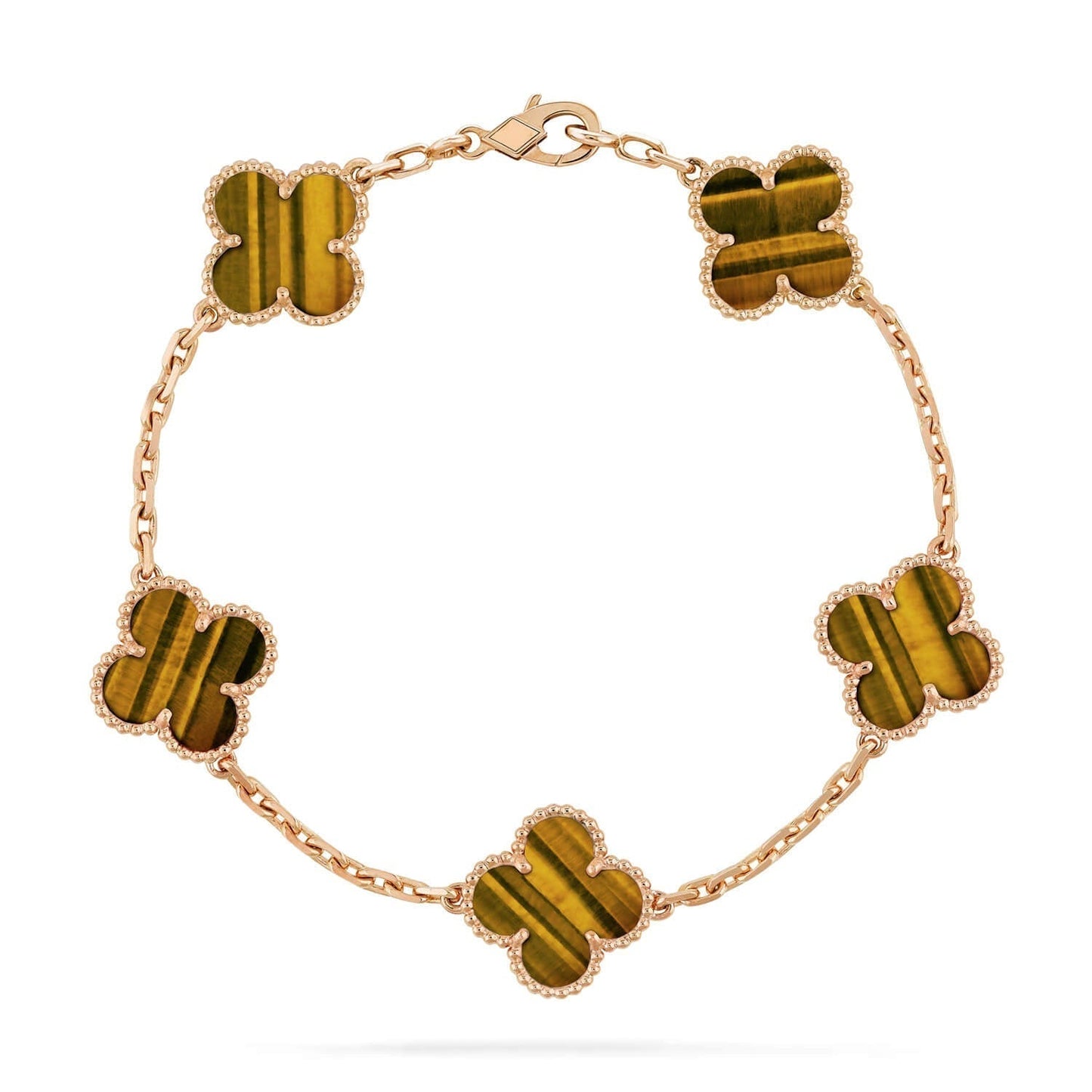 [Charm Aries Jewelry]CLOVER  5 MOTIFS TIGER EYE BRACELET
