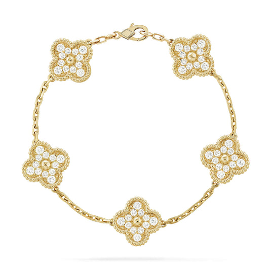 [Charm Aries Jewelry]CLOVER 5 MOTIFS  FULL DIAMOND BRACELET