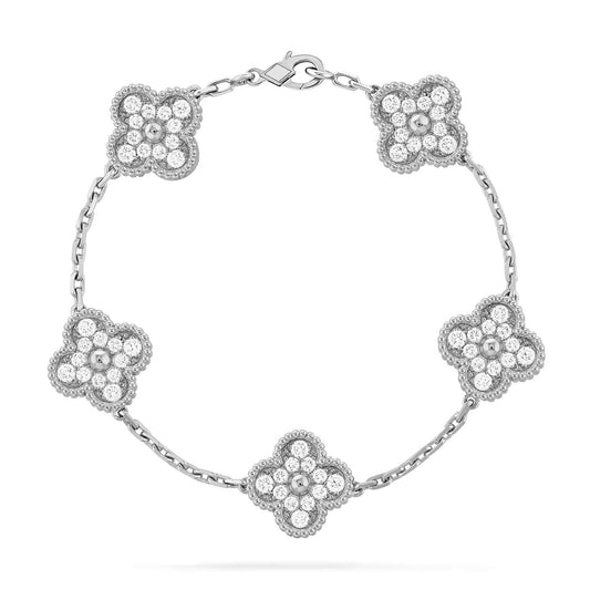 [Charm Aries Jewelry]CLOVER 5 MOTIFS  DIAMOND BRACELET SILVER