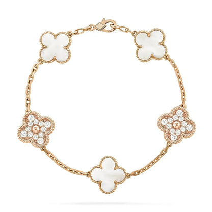 [Charm Aries Jewelry]CLOVER BRACELET 5 MOTIF WHITE MOP DIAMOND
