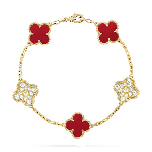 [Charm Aries Jewelry]CLOVER 5 MOTIFS CARNELIAN DIAMOND BRACELET